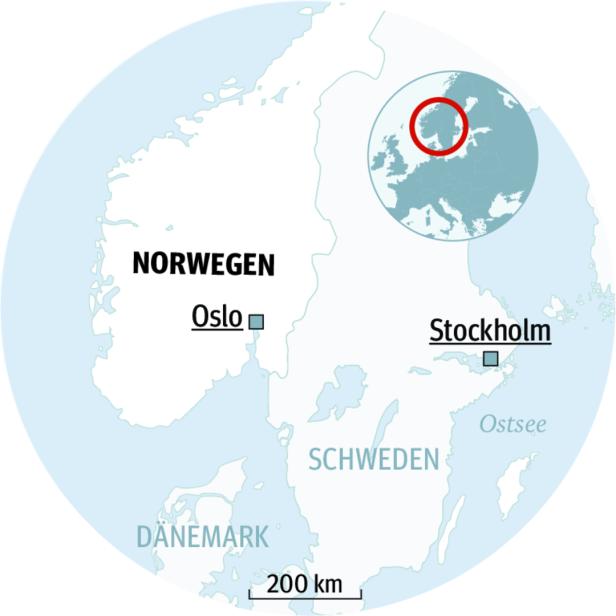Karte von Norwegen und Schweden, eingezeichnet Oslo