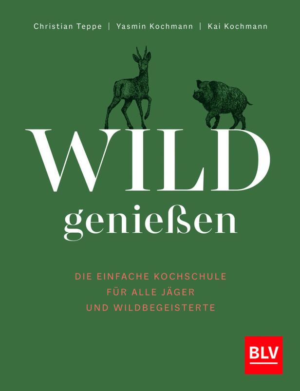 Das Cover des Buches „Wild genießen“ mit Illustrationen von Reh und Wildschwein.