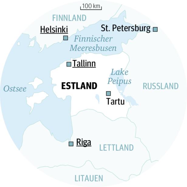 Eine Karte von Estland und den umliegenden Ländern wie Finnland, Russland, Lettland und Litauen.