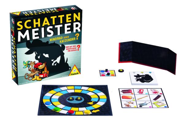 Das Spiel „Schatten Meister“ von Piatnik mit Spielbrett und Karten.