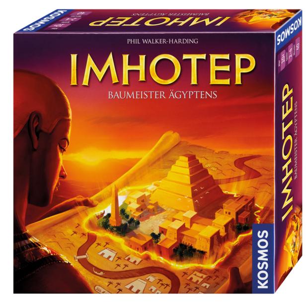 Die Verpackung des Brettspiels „Imhotep: Baumeister Ägyptens“ von Kosmos.