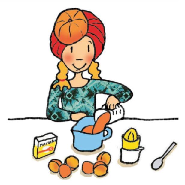 Eine Frau bereitet eine Orangencreme zu.