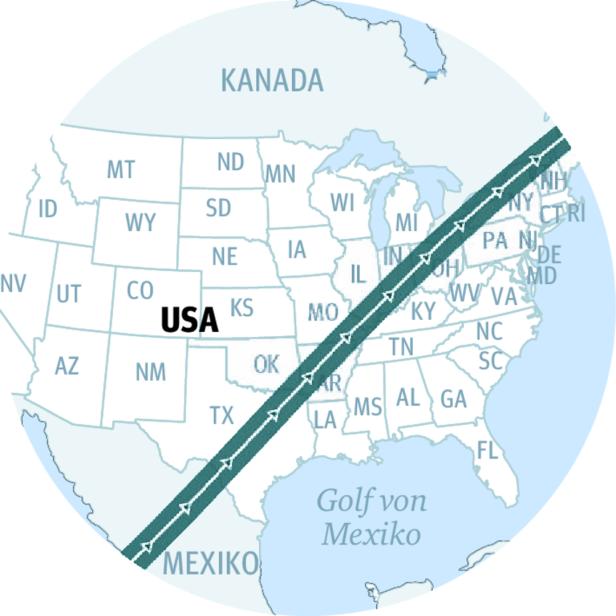 Karte Mexiko, USA, Path of Totality 2024