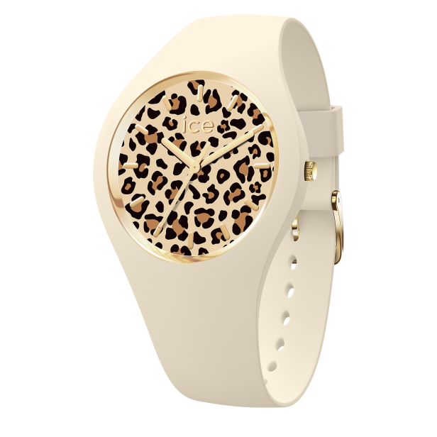 Eine Ice Watch Armbanduhr mit einem Zifferblatt im Leopardenmuster.