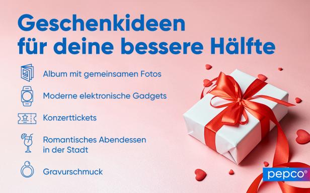 Pepco-Infografik „Geschenkideen für deine bessere Hälfte“.