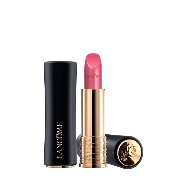 Ein geöffneter Lancôme-Lippenstift in einer goldenen Hülse mit rosa Farbe.