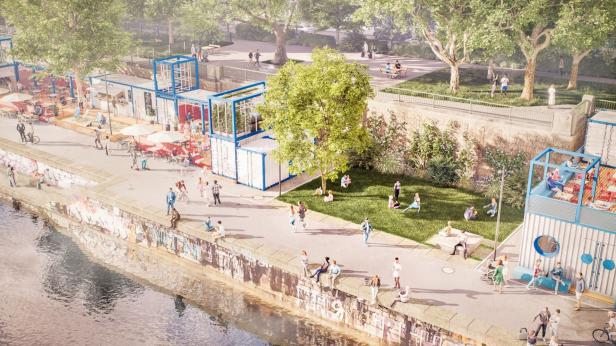 Rendering des Pocket-Parks am Donaukanal