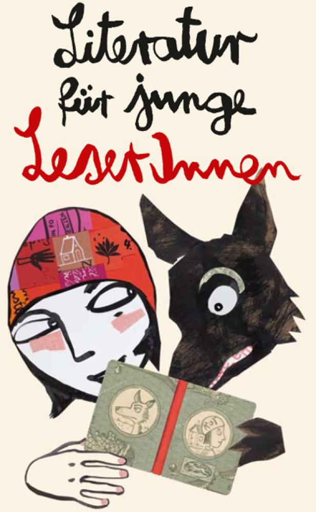 Illustration für „Literatur für junge LeserInnen“ mit Rotkäppchen und dem Wolf.