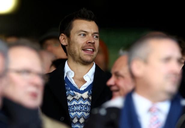 Harry Styles schaut bei einer Veranstaltung auf der Tribüne zu.