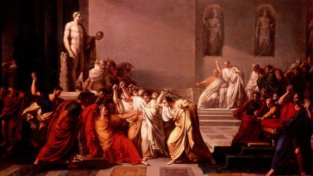 Das Gemälde zeigt die Ermordung von Julius Cäsar durch eine Gruppe von Senatoren.