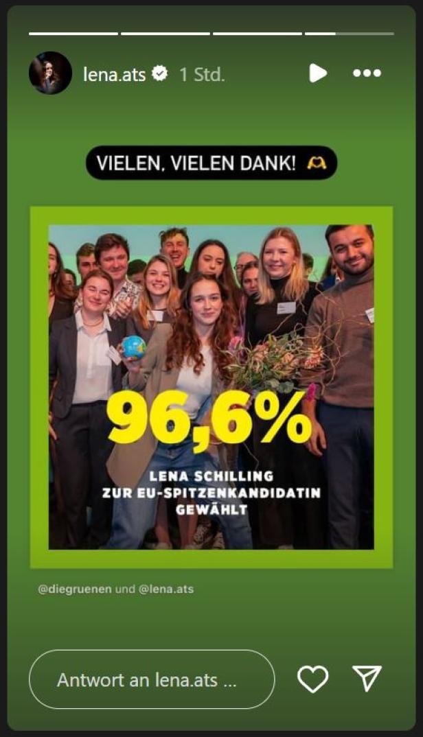 Grüne wählten Schilling mit 96,55 Prozent zur EU-Spitzenkandidatin