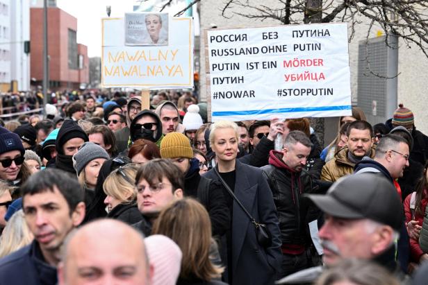 FILE PHOTO: Yulia Navalnaya stands in a queue outside the Russian Embassy, in Berlin