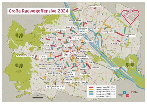 In Wien werden heuer fast 20 Kilometer neue Radwege gebaut