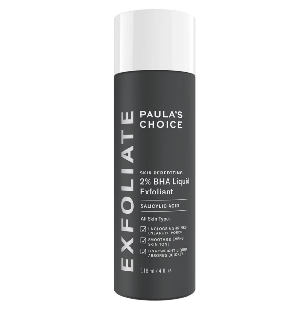 Eine Flasche „Paula's Choice 2% BHA Liquid Exfoliant“ zur Hautverfeinerung.