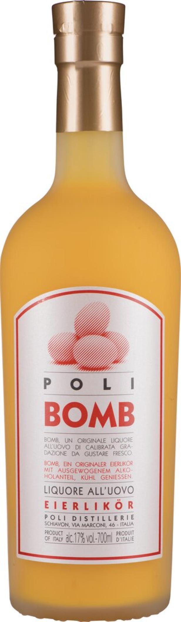 Eine Flasche Poli Bomb Eierlikör.