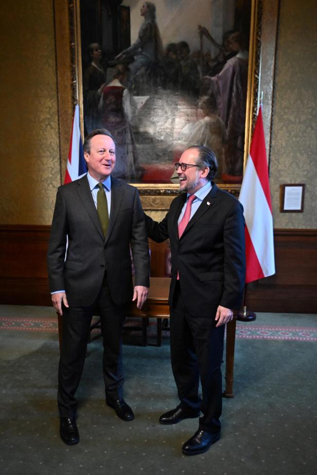 British Foreign Secretary David Cameron meets with his Austrian counterpart Alexander Schallenberg in London