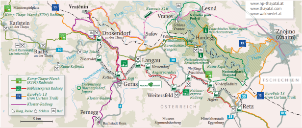 Eine Karte des Reblaus Express Radwegs und der umliegenden Region.