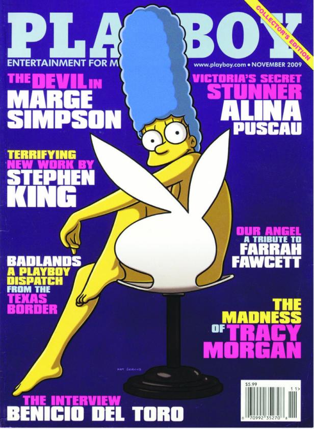 Marge nackt auf einem Häschen-Barhocker auf dem Playboy-Cover.