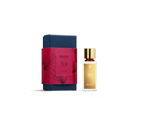 Eine Flasche und die Verpackung des Parfüms „Tilia“ von Marc-Antoine Barrois.