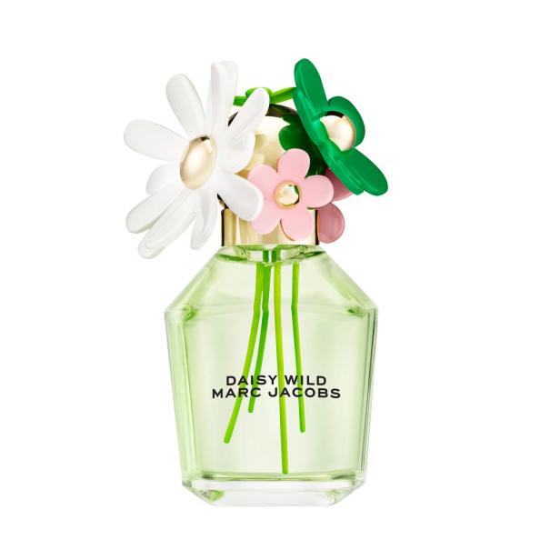 Der „Daisy Wild Marc Jacobs“-Duft in einem grünen Flakon mit bunten Blumen.