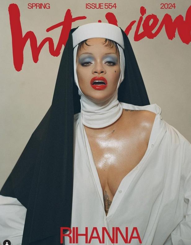 Rihanna als Nonne auf dem Cover der Frühjahrsausgabe 2024 von „Interview“.