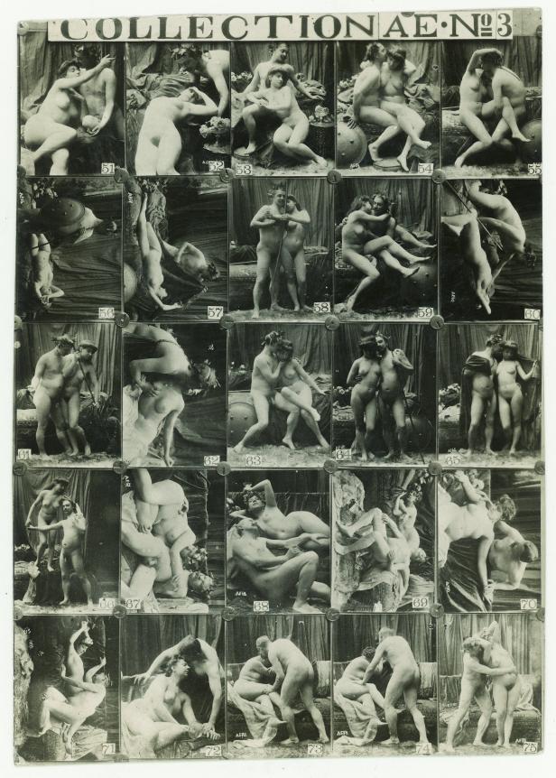 Eine Sammlung von Aktfotografien mit Paaren in verschiedenen Posen.