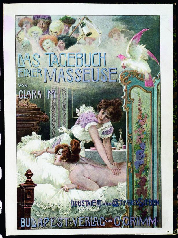 Ein Buchcover für „Das Tagebuch einer Masseuse“ von Clara M., illustriert von Gottfried Sieben.