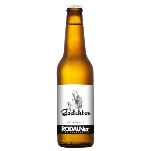 Eine Flasche „Gselchter“ Smoked Ale der Brauerei Rodauner Biermanufaktur.
