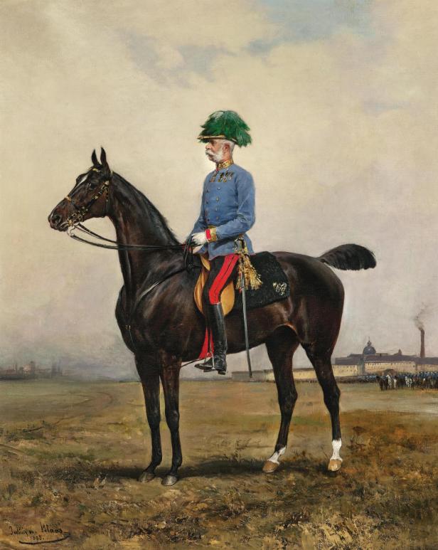 Kaiser Franz Joseph I. zu Pferd in Uniform.