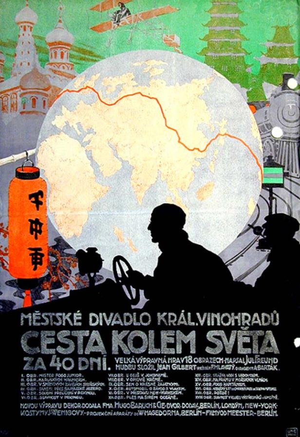 Ein Plakat für „Cesta Kolem Sveta“, eine Theaterproduktion über eine Reise um die Welt.