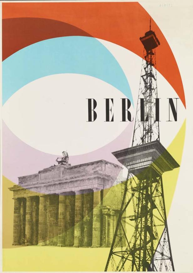 Ein farbenfrohes Berlin-Poster mit dem Brandenburger Tor und dem Fernsehturm.