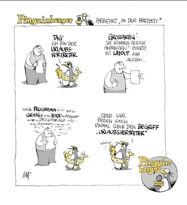 Eine Karikatur von Michael Pammesberger über einen Urlaubsvertreter.