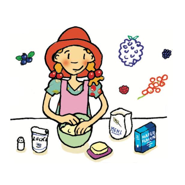 Lilli bereitet ein Beerencrumble-Rezept zu.