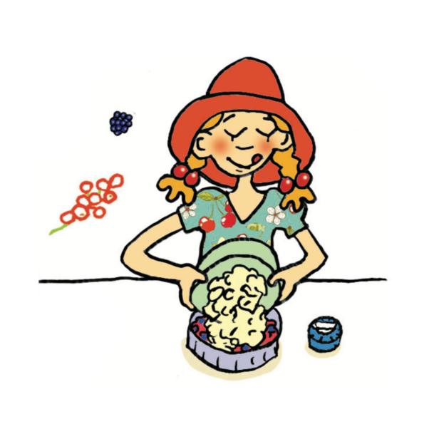 Lilli bereitet ein Beerencrumble nach Rezept zu.