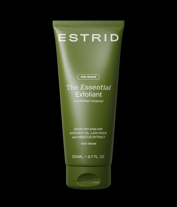 Eine Tube „Estrid The Essential Exfoliant“ mit Avocadoöl, Lavastein und Hibiskusextrakt.