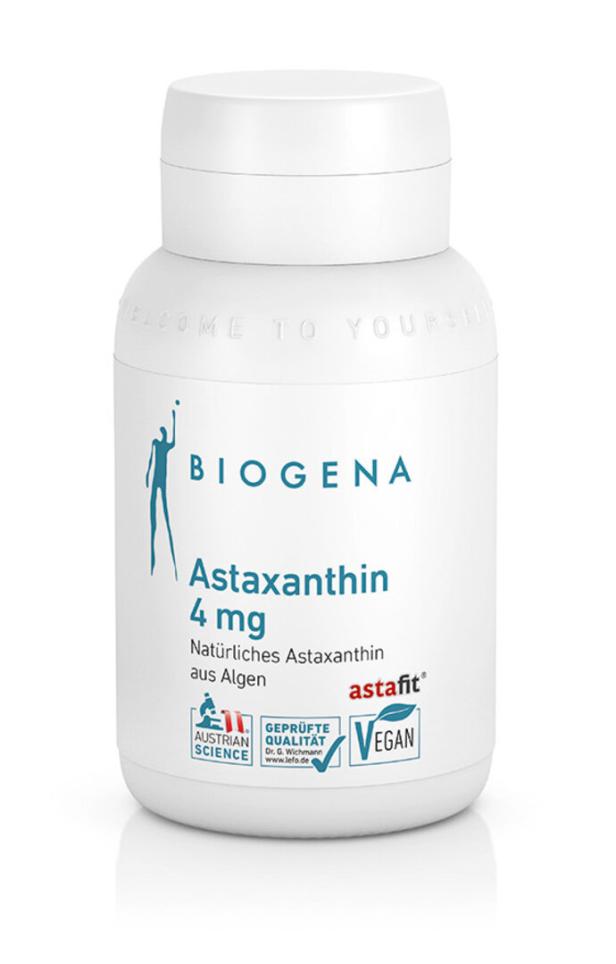 Eine Dose Biogena Astaxanthin 4mg Nahrungsergänzungsmittel aus Algen.