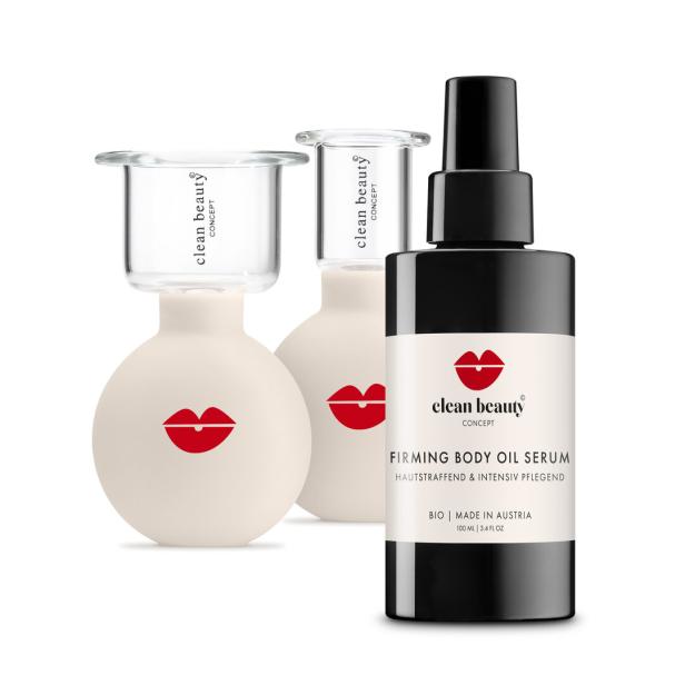Verschiedene Produkte von „Clean Beauty Concept“, darunter ein straffendes Körperöl-Serum.