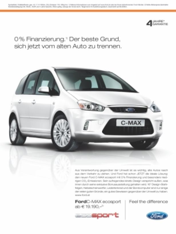 Ein weißer Ford C-MAX ecosport wird beworben.