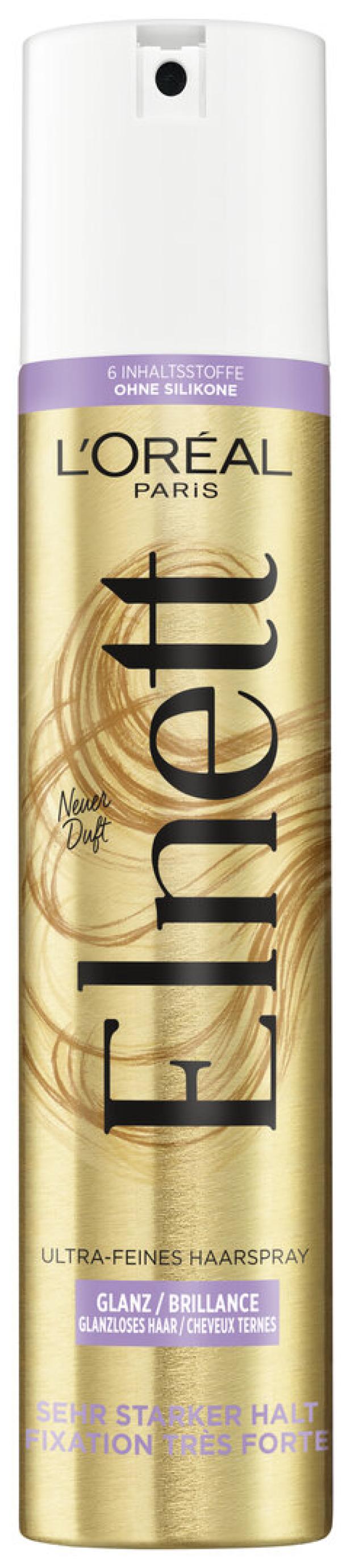 Eine goldene Dose Elnett Haarspray von L'Oréal Paris.