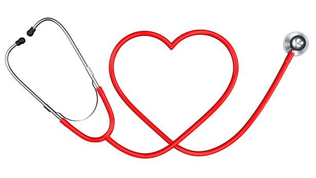 Red Stethoscope in Shape of Heart Symbol. Medicine Equipment and Medical Health Care Design Template. 3d Rendering Isolated on White Background. Telefon statt Doktor: Anruf bei 1450 soll Spitäler weiter entlasten