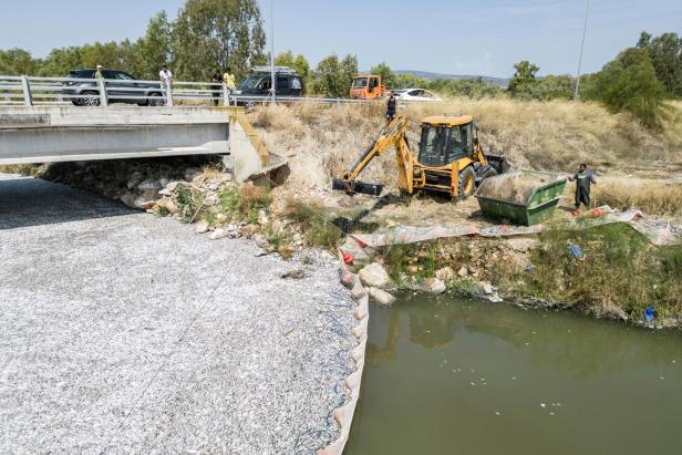 Clean up of dead fish washed into the sea of Volos in Greece