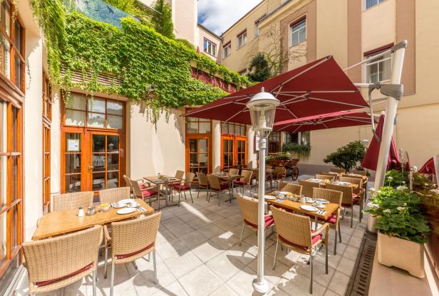 Die Frühstücksterrasse des Austria Classic Hotel Wien.