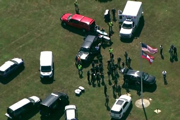 First responders gather after law enforcement officers responded to a fatal shooting at Apalachee High School