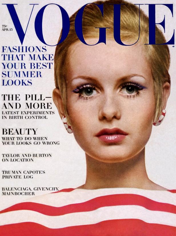 Das Cover der Vogue vom 15. April mit dem Gesicht des Models Twiggy.