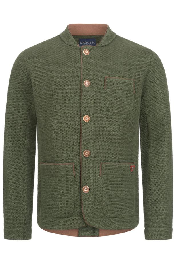 Eine grüne Trachtenjacke der Marke Krüger Buam mit braunen Akzenten.