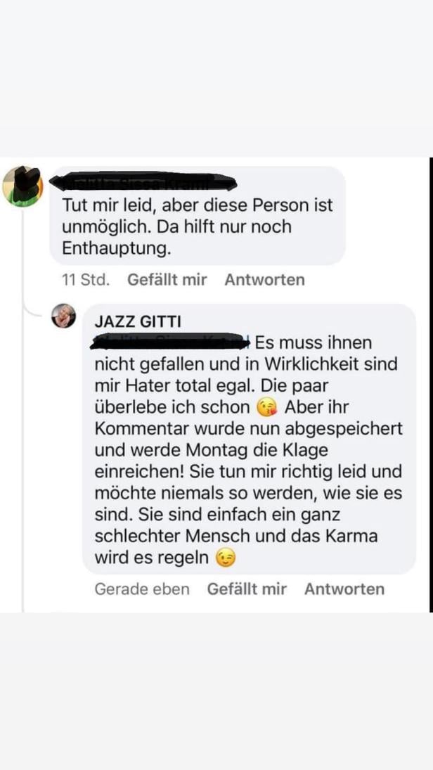 "Enthauptung": Jazz Gitti wehrt sich mit Anwalt gegen Hass-Kommentar