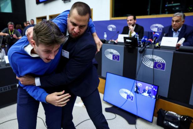 Hungarian PM Orban holds a press conference with MEP Kinga Gal, in Strasbourg