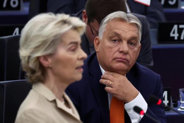 Hungary's Orban addresses European Parliament, in Strasbourg