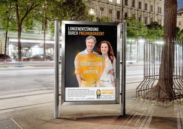 Pneumokokken-Aufklärung - VFI- Verein zur Förderung der Impfaufklärung - Pfizer Corporation - St. Stephen's Ein Plakat wirbt für die Impfung gegen Lungenentzündung durch Pneumokokken.