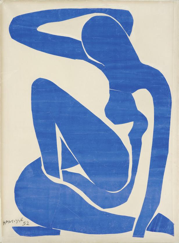 Eine blaue, sitzende Aktfigur von Henri Matisse, erstellt im Jahr 1952.